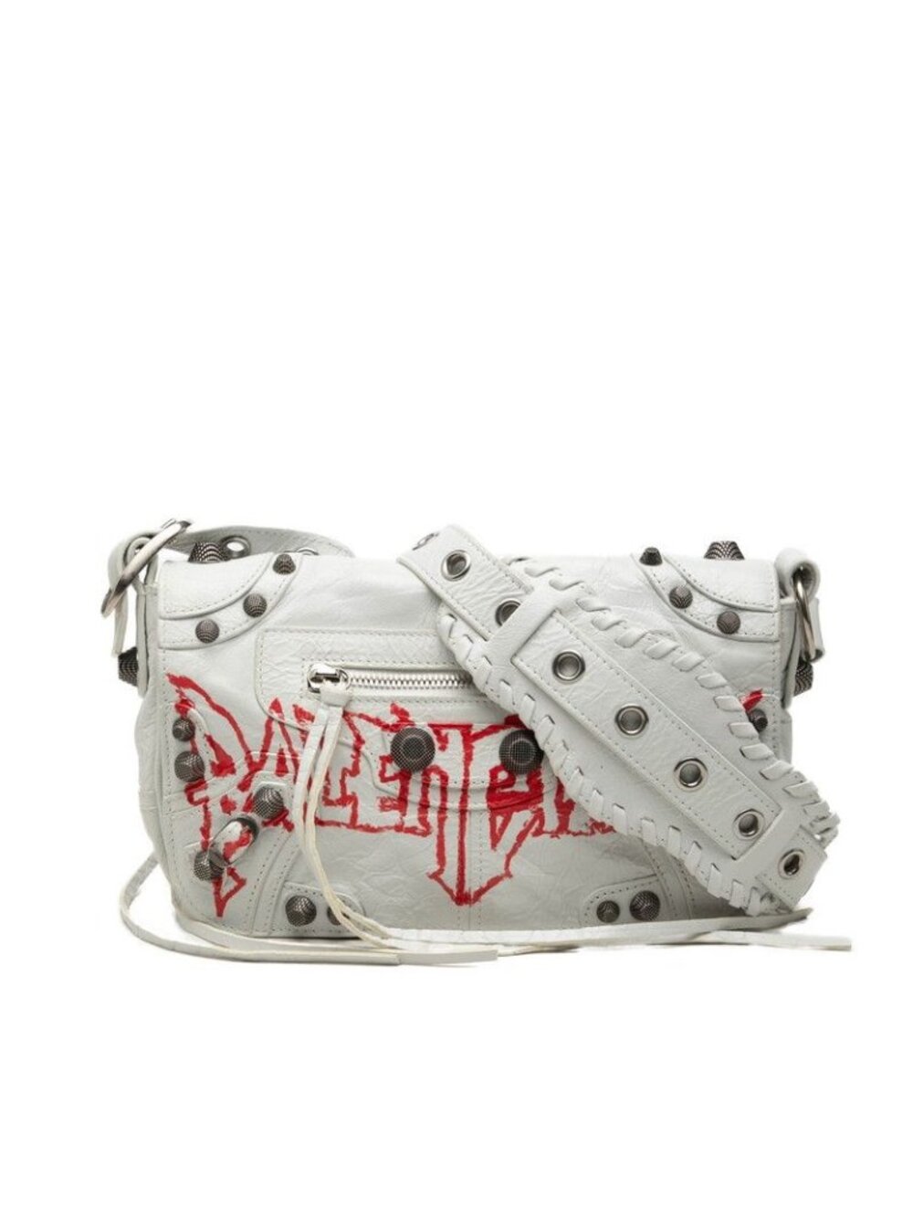 Balenciaga Le Cagole XS DIY Metal Crossbody Shoulder Bag White Leather